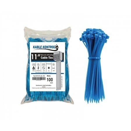KABLE KONTROL Zip Ties - 11in Long - 100 Pc Pk - Fluorescent Blue - Nylon - 50 Lbs Tensile Strength CT511FL-BL-100